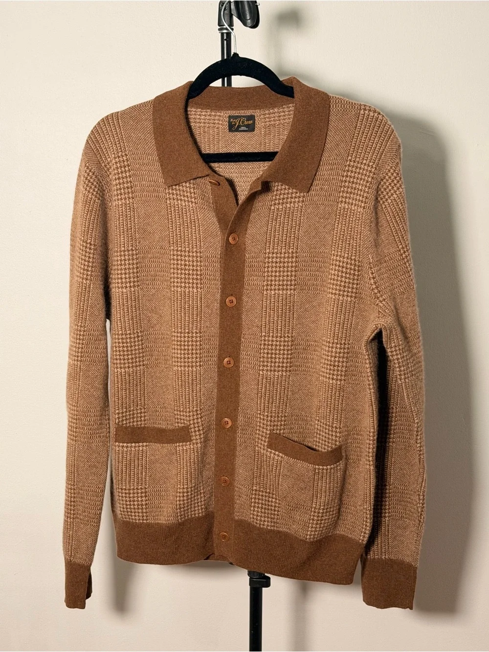 NWOT New Cashmere polo cardigan sweater in glen plaid